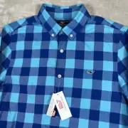 Vineyard Vines Whale Shirt Mens Small Slim Fit Blue Turquoise Crepe Myrtle Check