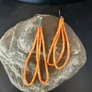 Orange Beads 2 Strands Heishi Liquid Sterling Silver Dangle Earrings 3” 19040