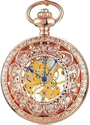 [BADALO] Hollow Mechanical Pocket Watch Steampunk Pendent Chains Gold Skeleton Hand-Winding Fob Watch Men Women Xmas Gifts
