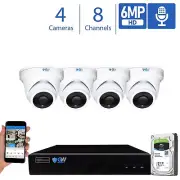 8CH NVR 4 X 6MP PoE IP 3.6mm Lens Microphone Turret Security Camera System 1TB