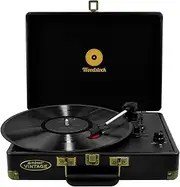 mbeat Woodstock Retro Briefcase Style Turntable Player 3 Speed Play with Built in Speakers - Black
