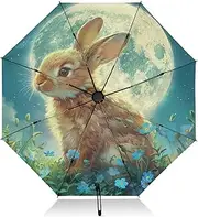 [RPLIFE] Compact Umbrella, Umbrellas for Rain Windproof, Automatic Open/close, Compact Size for Women Backpacks/Handbags, Brown Rabbit Blue Floral
