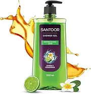 Santoor Refreshing Shower Gel With Natural Lemon & Frangipani Extracts| For Men & Women| For Soft and Fresh Skin| Suitable For All Skin Types| No Parabens| No Silicones| 500ml