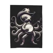 Velveteen Plush Blanket Vintage Style Octopus Cowboy Playing Banjo Bluegrass Fun