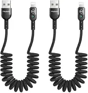 Anti Winding Cable, Mcdodo LED Coiled Cord Nylon Braided Sync Charge USB Data 6FT/1.8M Cable Compatible New Phone List Below (Gray, 6FT/1.8M)