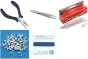 Bead Tip Kit - Pliers, Tweezers, Cement, 50 Bead Tips & Blue Bead Cord #8