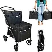 VOOMcart – Luxury Patented Foldable Personal Shopping Cart with Swivel Wheels, Ergonomic, Stylish & Lightweight, Holds Up to 70 lbs, Perfect for Market Trips, Urban Living & Compact Storage, Black