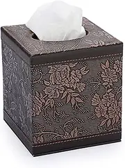 Sumnacon Stylish PU Leather Tissue Box Holder, Square Napkin Holder Pumping Paper Case Dispenser, Facial Tissue Box Cover with Magnetic Bottom for Home Office Car Automotive Decoration, Black Flower