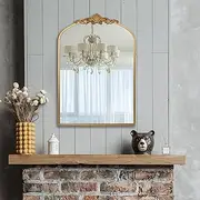 Ruomeng Arched Mirror Traditional Vintage Baroque Inspired Wall Mirror, Gold Wall Mounted Mirror for Entryway Fireplace Hallway Bathroom and Living Room, 24" x 36"