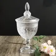 Crystal Cut Glass Etched Goblet Decorative Jar with Lid