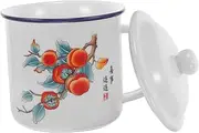 Toddmomy Retro Enamel Mug with Lid Portable Water Cup for Outdoor Adventures for Home Office Parties Durable Enamel Drinking Mug for Coffee Tea