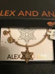 Alex and Ani Pearl Infusion Snowflake Russian Gold Bangle New W/ Tag Card & Box