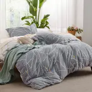 Tree Reversible Quilt/Doona/Duvet Cover Set(Super King Size) - Grey M410