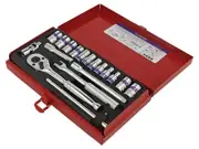 2019MR "SOCKET SET 1/4"" 18pcs SHORT 12/8 point 4 - 12mm WITH RATCH KING TONY