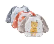 3-Pack Bib Smock Toddler Bibs with Pocket Long Sleeve Waterproof Bib Full Coverage Apron