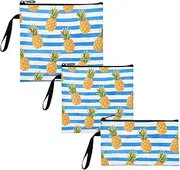 Yoogain Blue White Striped Fruit Pineapple 3-Pack Reusable Sandwich Bags Multi-Use Food Storage Bags for Candy, fruits, Cereal, Home Organization