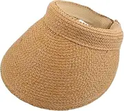 [TOVINANNA] Women Rafia Sun Hat: Women Beach Visor Hats with Open Top Lightweight Ponytail Cap for Girl Sun Protection Sunshade Khaki