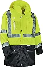 Ergodyne GloWear 8386 High Visibility Reflective Outer Rain Shell Jacket, Small, Lime