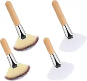 50g Fan Brush Painting - Artist Fan Brushes Nylon Hair Long Wood | 4 Pieces Fan-Shaped Powder Brush Set With Soft Bristles, Wooden Handle, Portable Blush Powder Cosmetic Applicator For Highlighter