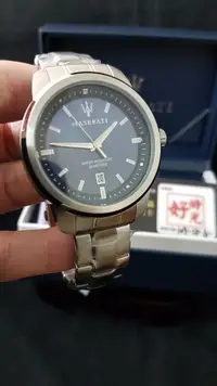 在飛比找蝦皮購物優惠-瑪莎拉蒂原廠藍色經典款鋼帶手錶