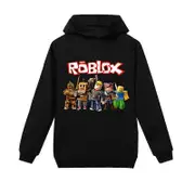 Roblox tops cartoon print pattern children's sweatshirt hoodie boys and girls hooded sweatshirt-3 black 110cm