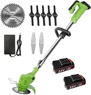 Electric Weed Wacker 24v Battery Powered Cordless Weed Wacker with 3 Types of Cutting Blades and 2PCS Battery Retractable Lawn Mower, Lawn Tool for Lawn, Yard, Garden