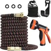 Expandable Garden Hose 100ft, Flexible Water Hose with 8 Function Spray Nozzle with 40 Layers of Innovative Nano Rubber, No Kink Leak-Proof (Black)