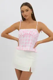 Pink Check Cami Top Rosette - Size 16XL, Women's Cami