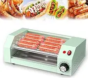 Electric Hot Dog Grill with Automatic Temperature Control and Power Off, Sausage Grill with 5 Stainless Steel Rollers, 50-250°C Temperature Control+Painted Body+Side Heat Dissipation Vents,Green
