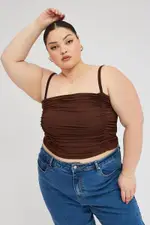 Brown Ruched Singlet Crop Top