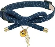 PetSoKoo Bowtie Cat Collar with Bell. Stylish Bowknot with Fish Bone Pendant. Safety Breakaway, Light Weight, Soft, Durable. (Small (6-9.5 Inches,16-24cm), Navy Blue)