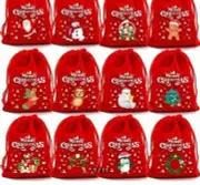 4 Random Christmas Red Velvet Gift Bags Drawstring Holiday Candy Bag Jewelry
