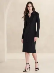 Banana Republic Black Midi Shirt Dress Jersey Slinky Medium NWT Button Front