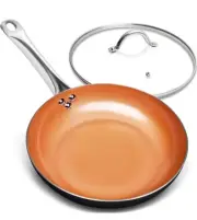 MICHELANGELO 10 Inch Frying Pan with Lid Nonstick Copper with Titanium Ceramic