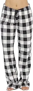 [Generic] Womens Casual Leisure Petite Soft And Comfortable Flannel Comfort Bottoms Plaid Plus Velvet Drawstring Casual Pants With Pockets - Soft Pj Sleepwear Lounge Pants Sleepwear Nightwear