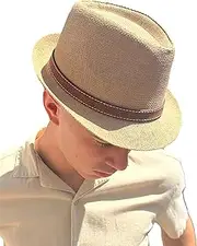 [MIGURA] Men's Straw Panama Pamela Beach Summer Esparto Sun Hat Roll Up Sun Hat with Adjustable Strap Brown White Brown One Size, Brown, One Size