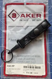 NEW AKER A561 LEATHER KEY HOLDER STRAP PLAIN BLACK BLACK SNAP BLACK RING