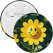 [YTLKGFP] Buttons Badge 5 Pcs Yellow Smiley Flower Printed Button Pins Decorations Tinplate Round Badge for Clothes Bags Hats Jeans And More, 2.3 inch, plastic tinplate, no gemstone
