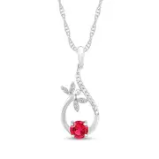 5.0mm Lab-Created Ruby and Diamond Accent Beaded Flying Dragonfly Loop Teardrop Pendant in Sterling Silver