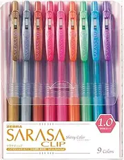 Zebra Sarasa Clip 1.0, 9 Shiny/Metallic Color Set (JJE15-9CA)