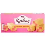 Mr Kipling Mini Battenberg Cake 5 Pack Fluffy Sponge Almond Flavour 8.81 Ounce
