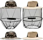 T Tersely 2 Pack Mosquito Head Net Hat,Breathable Outdoor Sun Hat Bucket Hat with Hidden Net Mesh Mask,360-Degree Protection Bug Net Cap