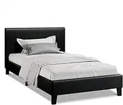 ALFORDSON Bed Frame with Headboard in PU Leather Upholstery Single Size, Bed Base Platform with Adhesive Velcro Strips Wooden Slats, Mattress Foundation Max 150kg, Black