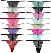 [COLOROSES] Pack of 6 Women Lacy G-String Thongs No Show Panties Sexy Underwear Assorted Lace Pattern and Colors