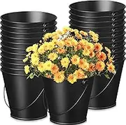 24 Pcs Mini Metal Buckets Black Small Bucket Galvanized Pail Iron Flower Pot Pencil Holder with Handles for Party Favors, Black Wedding Decor, Easter Centerpieces, Craft, Candy Bars, Vase, Classroom