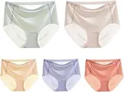 [HEJIGOOD] 5 Pack Womens Briefs Underwear Seamless No Show Mid Waisted Invisable Hipster Ice Silk Soft Stretchy Panties M-XXL