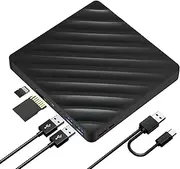 5 in 1 External Bluray Drive, USB 3.0 Type-C Slim Optical External Bluray DVD Burner with SD/TF Card Reader 2 USB 3.0 Hubs Compatible with Windows XP/7/8/10 MacOS MacBook Laptop and Desktop