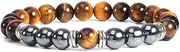 [QJZM] Men Hematite Beaded Bracelet Natural Weathered Lava Stone Elastic Bracelets Bangles for Women Jewelry-tiger eye_China