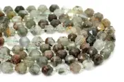 Natural Green Phantom Quartz Faceted Round Double Terminated Point Gemstone Bead