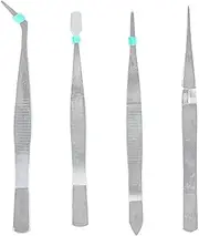Respicefinem 4Pcs Tweezers Set Point Tip Elbow Stainless Steel Picker Precise Electronic Clamping Tools Ideal For Electronics Laboratory Work Jewelry And Other Exquisite